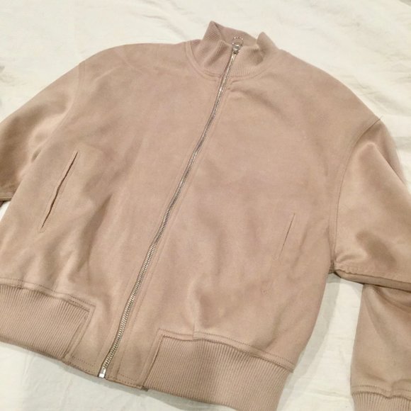 Zara Men's Faux Suede Bomber Jacket Beige Sz XS - Picture 9 of 11